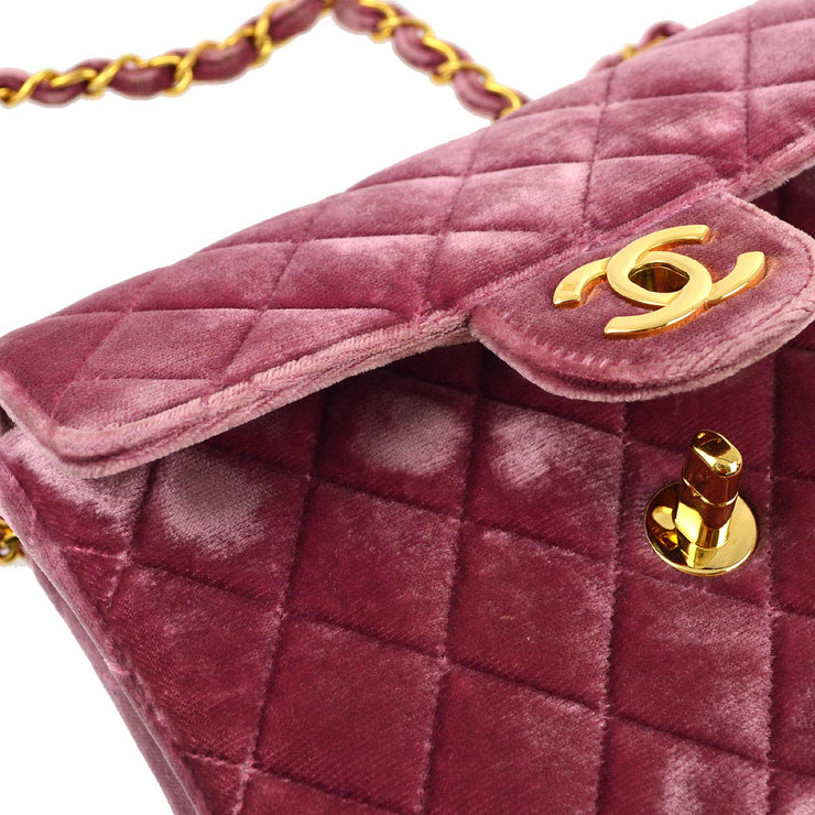 Chanel * 1994-1996 Pink Purple Velvet Mini Classic Square Flap Shoulder Bag 17