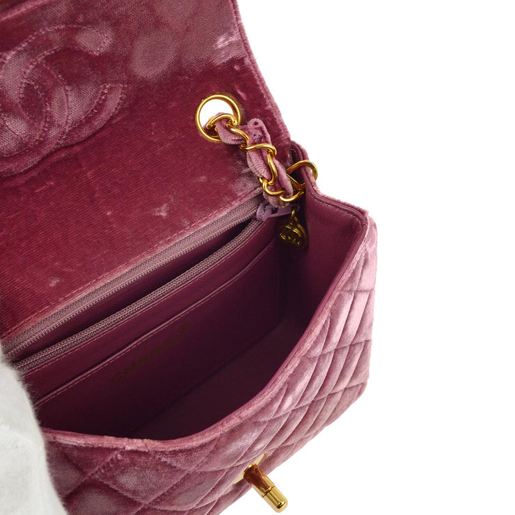 Chanel * 1994-1996 Pink Purple Velvet Mini Classic Square Flap Shoulder Bag 17