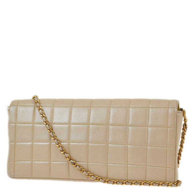 Chanel 2000-2001 Metallic Beige Lambskin East West Choco Bar Chain Shoulder Bag