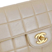 Chanel 2000-2001 Metallic Beige Lambskin East West Choco Bar Chain Shoulder Bag