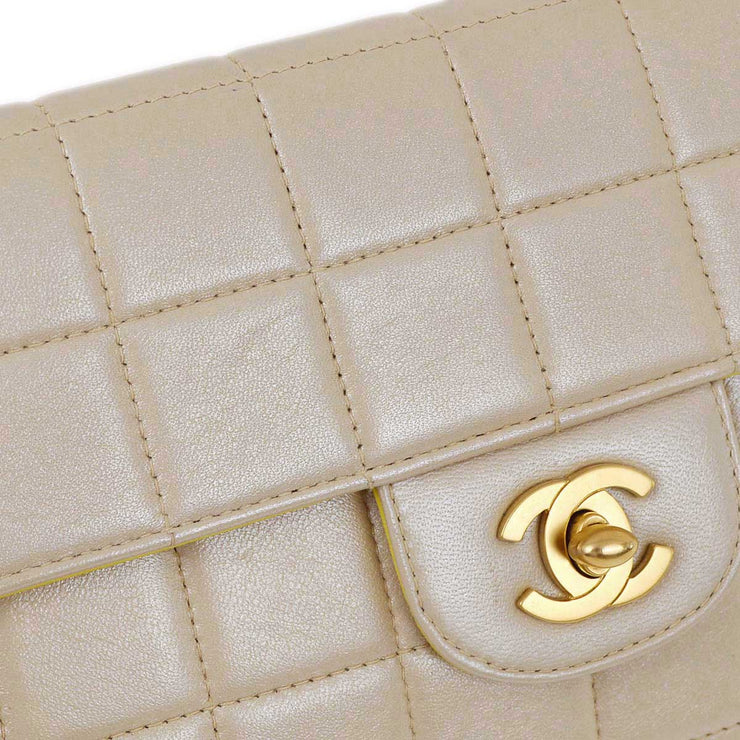 Chanel 2000-2001 Metallic Beige Lambskin East West Choco Bar Chain Shoulder Bag