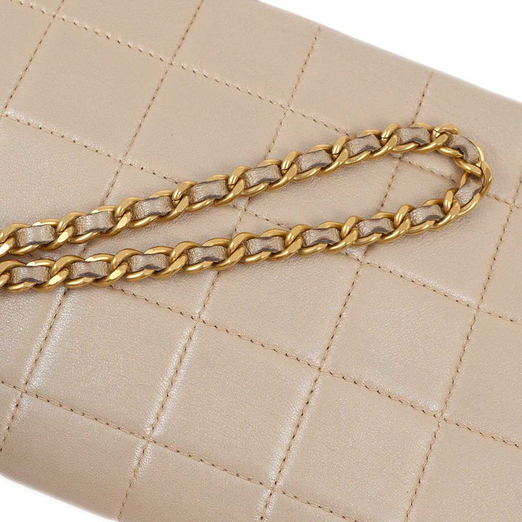 Chanel 2000-2001 Metallic Beige Lambskin East West Choco Bar Chain Shoulder Bag