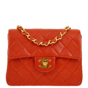 Chanel 1986-1988 Red Lambskin Mini Classic Square Flap Shoulder Bag 17