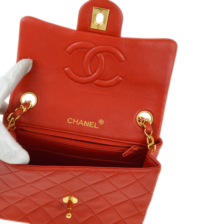 Chanel 1986-1988 Red Lambskin Mini Classic Square Flap Shoulder Bag 17