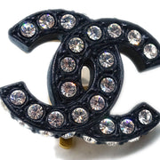 Chanel Black CC Earrings Rhinestone Clip-On 02A