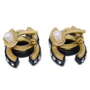 Chanel Black CC Earrings Rhinestone Clip-On 02A