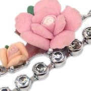 Christian Dior Rose Bracelet Rhinestone Silver