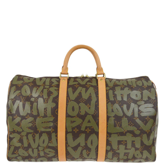 Louis Vuitton 2001 Khaki Monogram Graffiti Keepall 50 Duffle Bag M92196