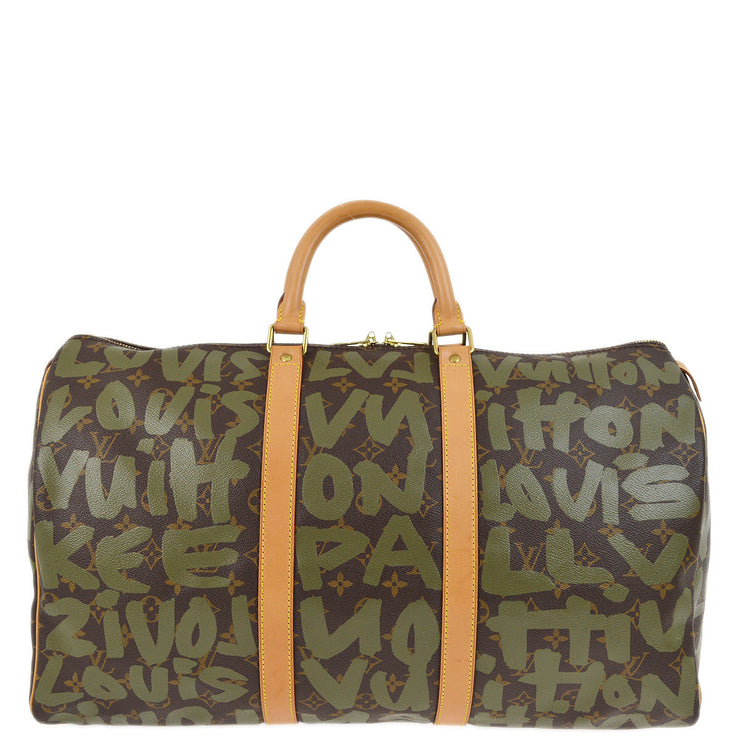 Louis Vuitton 2001 Khaki Monogram Graffiti Keepall 50 Duffle Bag M92196