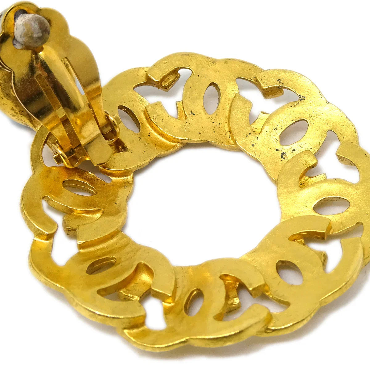 Chanel Hoop Dangle Earrings Clip-On Gold 95A