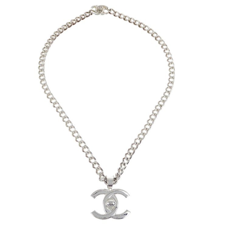 Chanel Turnlock Chain Pendant Necklace Silver 97P