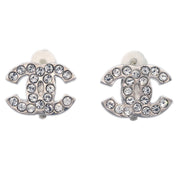 Chanel CC Rhinestone Earrings Clip-On Silver 07V