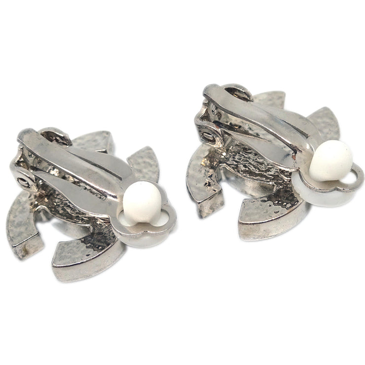 Chanel CC Rhinestone Earrings Clip-On Silver 07V