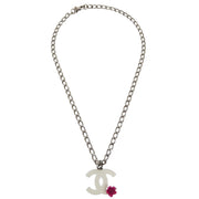 Chanel Camellia CC Chain Necklace Pendant White 04P