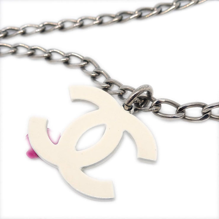 Chanel Camellia CC Chain Necklace Pendant White 04P