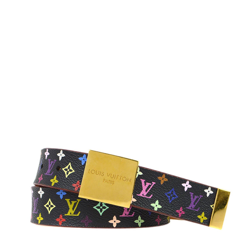 Louis Vuitton 2003 Black Multicolor Ceinture LV Cut Belt 70/28 M9271Y