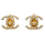 Chanel Gold CC Turnlock Earrings Rhinestone Clip-On 96A