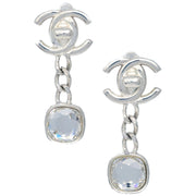 Chanel Dangle Turnlock Earrings Clip-On Silver Rhinestone 97A