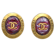 Chanel Gripoix Oval Earrings Clip-On Red 99A