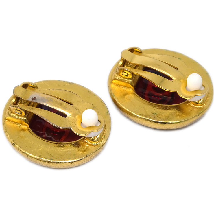 Chanel Gripoix Oval Earrings Clip-On Red 99A