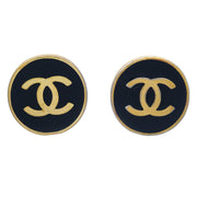 Chanel Button Earrings Clip-On Black Gold 01P