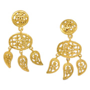 Chanel Fringe Dangle Earrings Clip-On Gold 95A