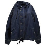 Chanel Zip Up Hooded Jacket Navy