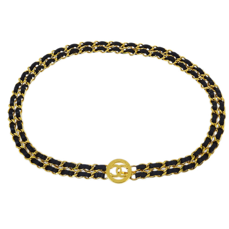 Chanel Gold Black Medallion Chain Belt Small Good