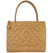 Chanel 2005-2006 Beige Caviar Medallion Tote Handbag