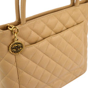 Chanel 2005-2006 Beige Caviar Medallion Tote Handbag