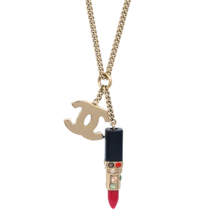 Chanel Lipstick Gold CC Pendant Necklace 04A