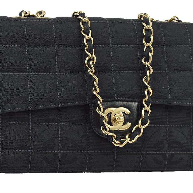 Chanel 2004-2005 Black Jacquard Nylon Choco Bar Travel Line Shoulder Bag