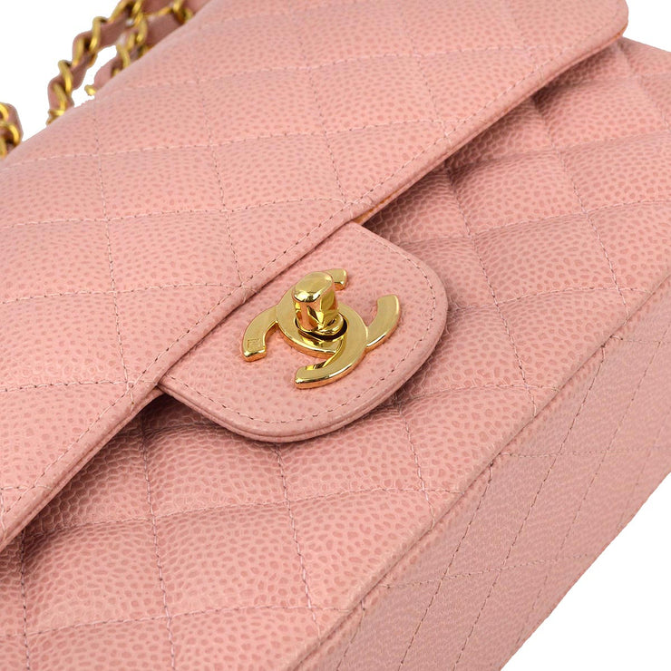 Chanel 2003-2004 Pink Caviar Medium Classic Double Flap Shoulder Bag