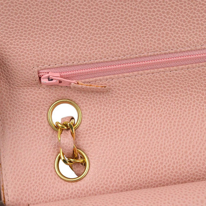 Chanel 2003-2004 Pink Caviar Medium Classic Double Flap Shoulder Bag