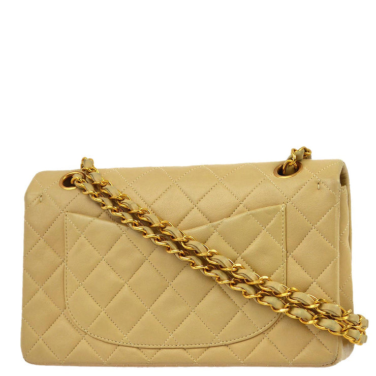 Chanel 1994-1996 Beige Lambskin Small Classic Double Flap Shoulder Bag