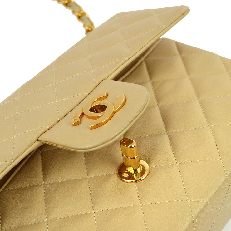 Chanel 1994-1996 Beige Lambskin Small Classic Double Flap Shoulder Bag