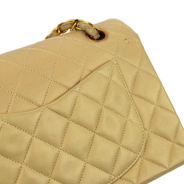 Chanel 1994-1996 Beige Lambskin Small Classic Double Flap Shoulder Bag