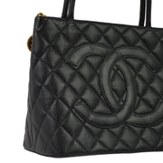 Chanel 2001-2003 Black Caviar Medallion Tote Handbag