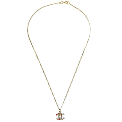 Chanel Gold Mini CC Pendant Necklace Rhinestone 04A