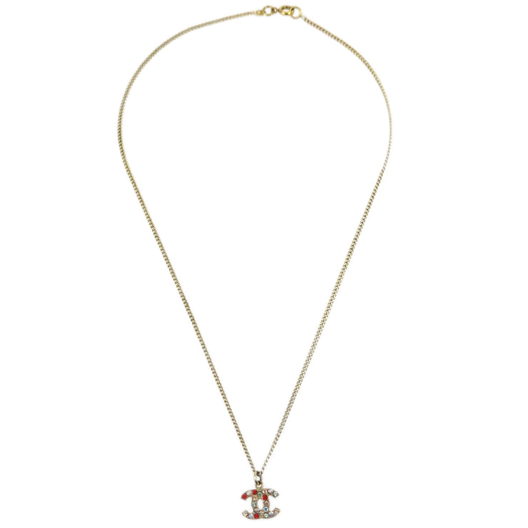 Chanel Gold Mini CC Pendant Necklace Rhinestone 04A