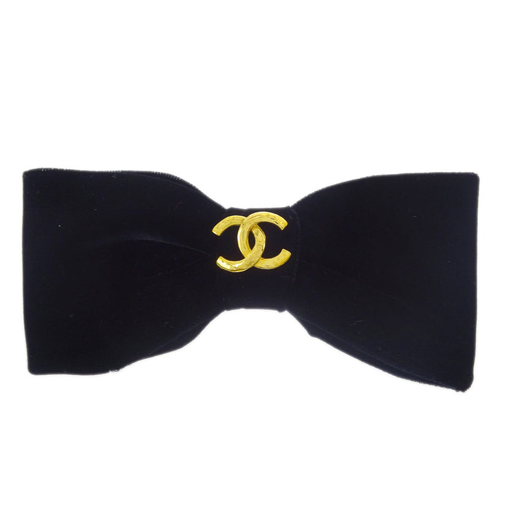 Chanel Bow Velvet Hair Barrette Black 22