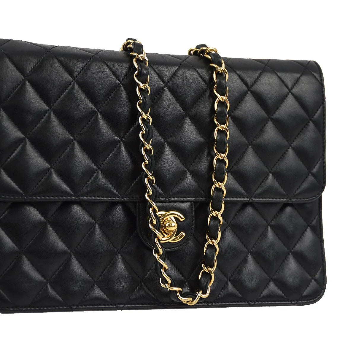 Chanel 2008-2009 Black Lambskin Turnlock Medium Half Flap Shoulder Bag
