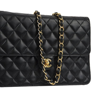 Chanel 2008-2009 Black Lambskin Turnlock Medium Half Flap Shoulder Bag