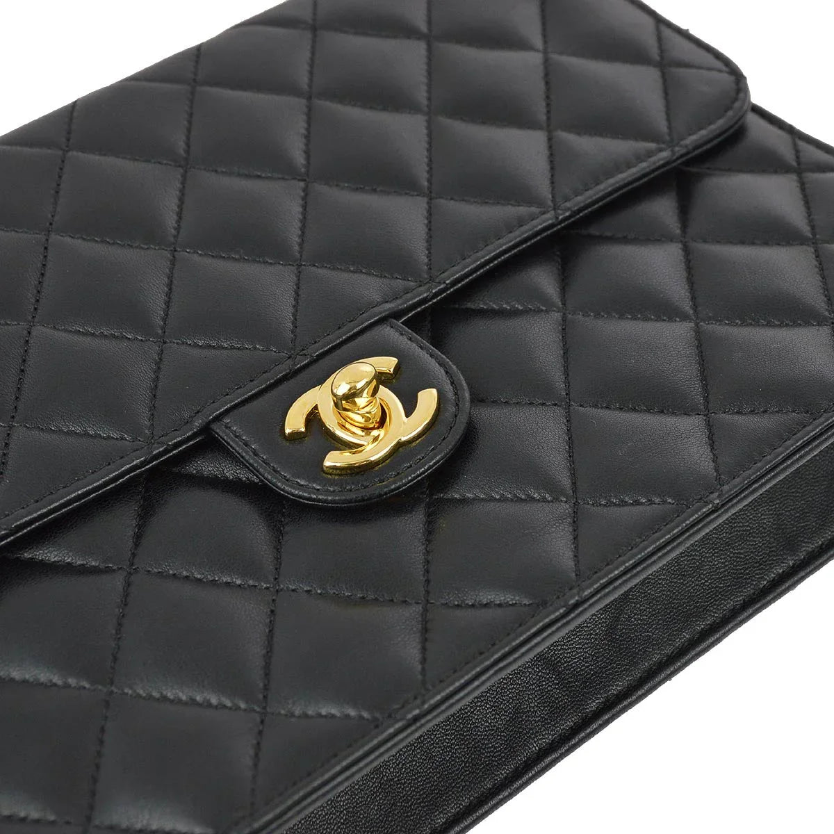 Chanel 2008-2009 Black Lambskin Turnlock Medium Half Flap Shoulder Bag