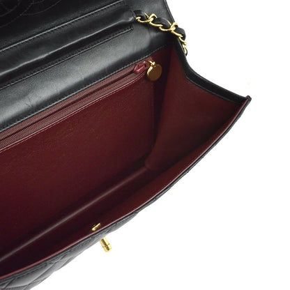 Chanel 2008-2009 Black Lambskin Turnlock Medium Half Flap Shoulder Bag