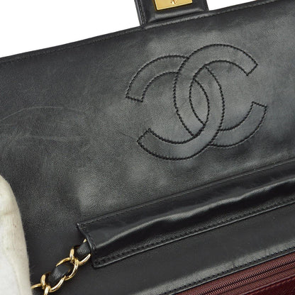 Chanel 2008-2009 Black Lambskin Turnlock Medium Half Flap Shoulder Bag