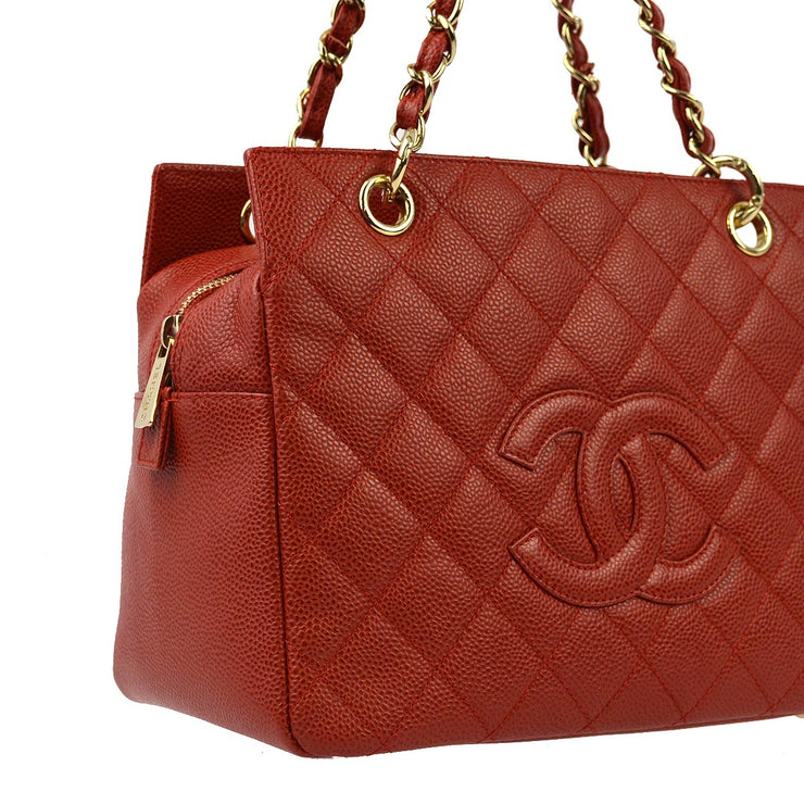 Chanel 2001-2003 Red Caviar Petite Timeless Tote PTT Chain Handbag