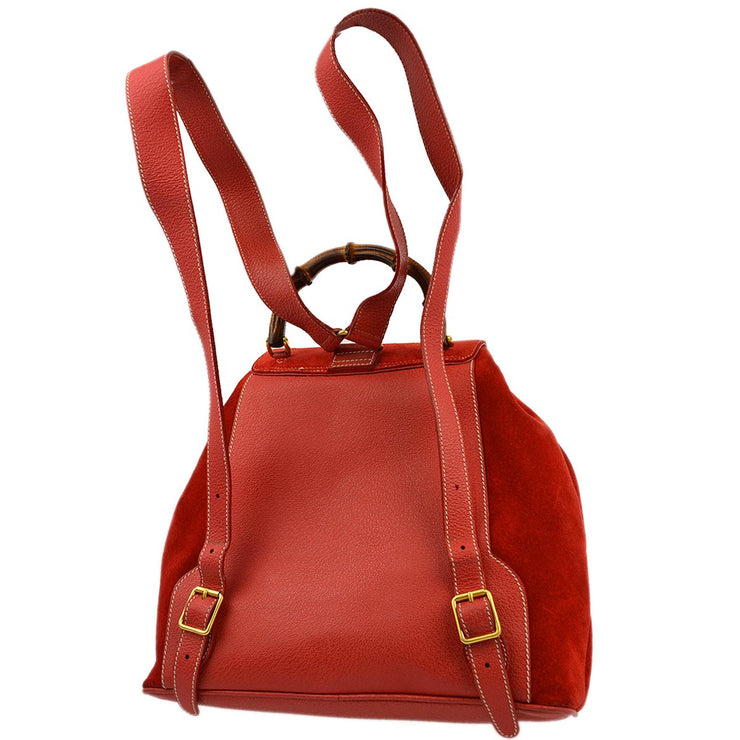 Gucci Red Suede Bamboo Backpack