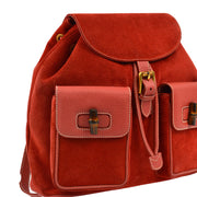 Gucci Red Suede Bamboo Backpack