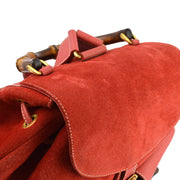 Gucci Red Suede Bamboo Backpack